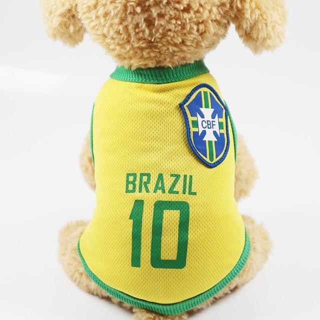 Soccer Dog T-shirt Jersey World Cup Dog Tshirts Happy Paws Brazil Small 