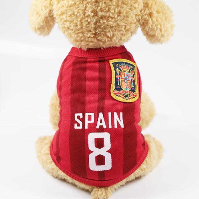 Soccer Dog T-shirt Jersey World Cup Dog Tshirts Happy Paws Spain Small 