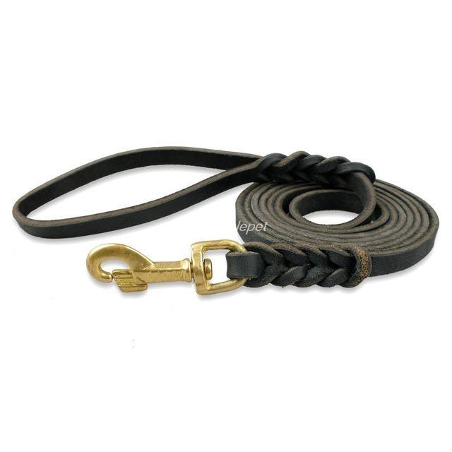 Tough Real Leather Leash dog leash Happy Paws Black Leather 120 cm 