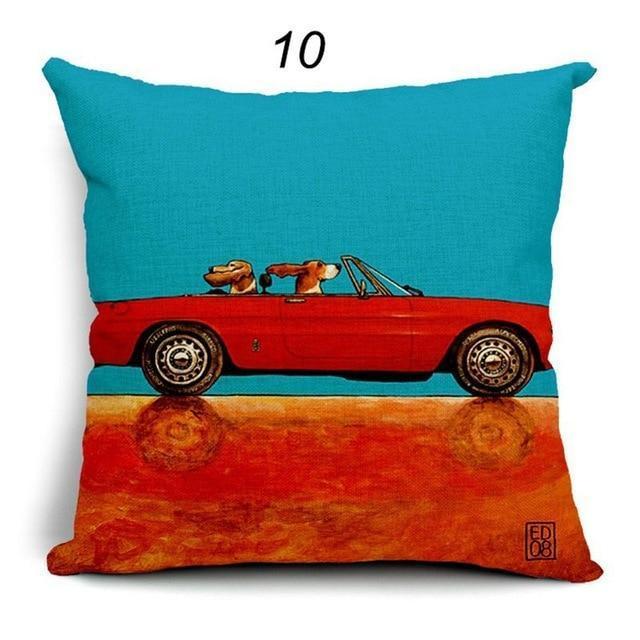 Vintage Cars & Dogs Cushion Covers Happy Paws 10 