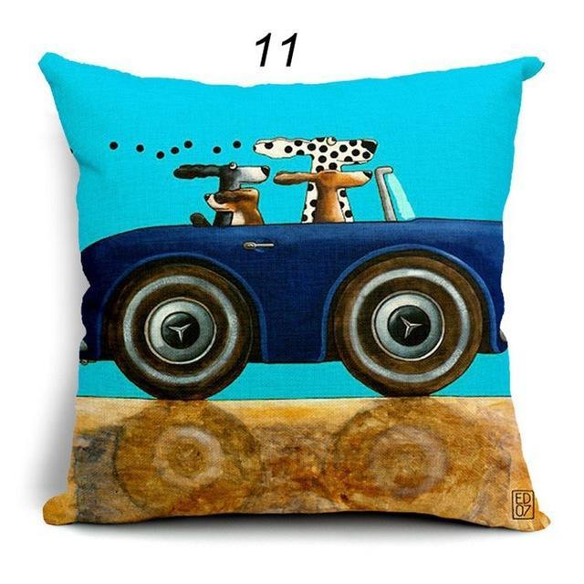 Vintage Cars & Dogs Cushion Covers Happy Paws 11 