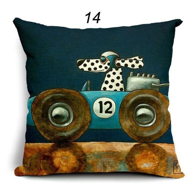 Vintage Cars & Dogs Cushion Covers Happy Paws 14 