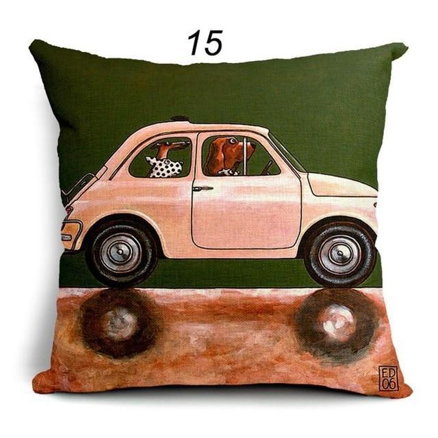 Vintage Cars & Dogs Cushion Covers Happy Paws 15 