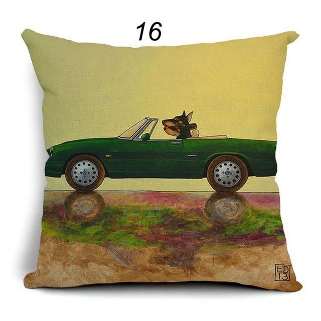 Vintage Cars & Dogs Cushion Covers Happy Paws 16 