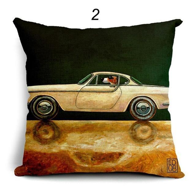 Vintage Cars & Dogs Cushion Covers Happy Paws 2 
