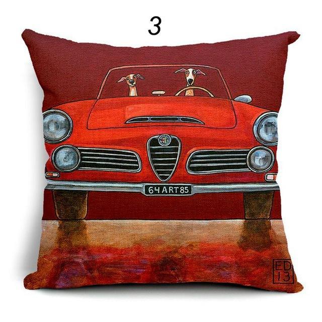Vintage Cars & Dogs Cushion Covers Happy Paws 3 