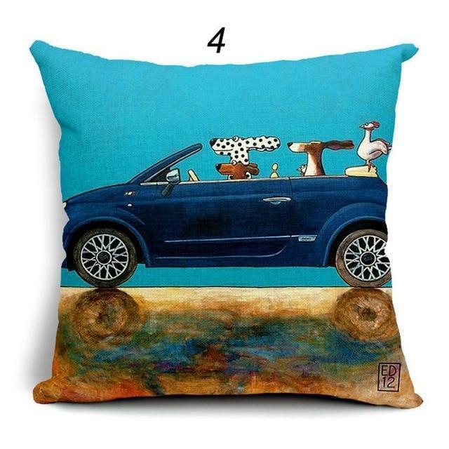 Vintage Cars & Dogs Cushion Covers Happy Paws 4 