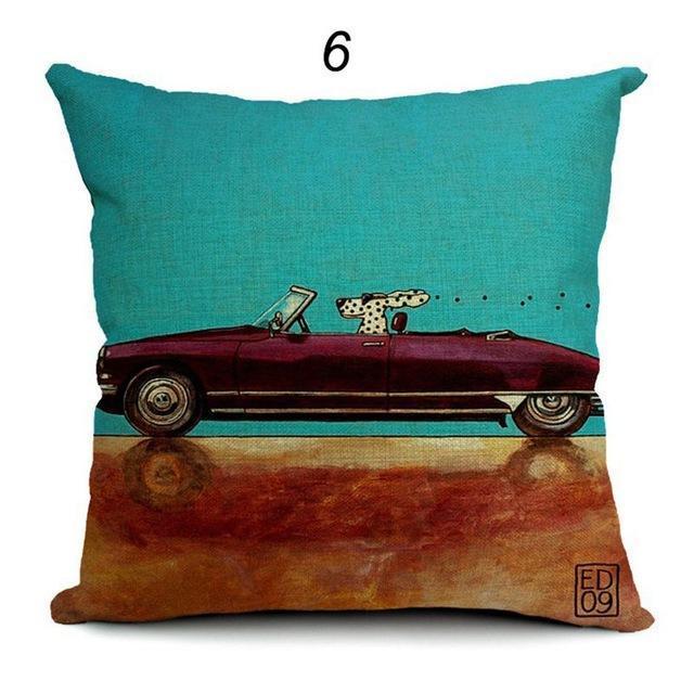 Vintage Cars & Dogs Cushion Covers Happy Paws 6 