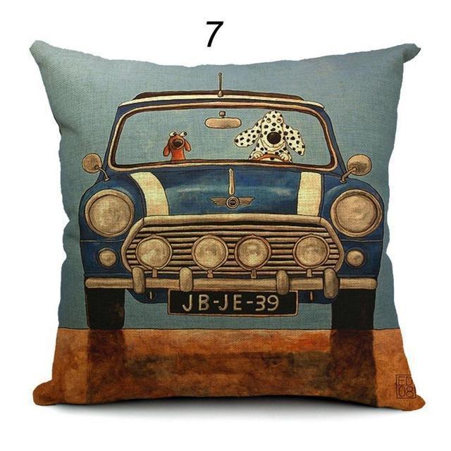 Vintage Cars & Dogs Cushion Covers Happy Paws 7 