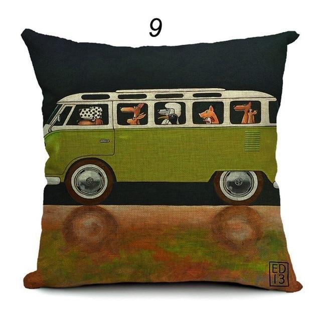 Vintage Cars & Dogs Cushion Covers Happy Paws 9 