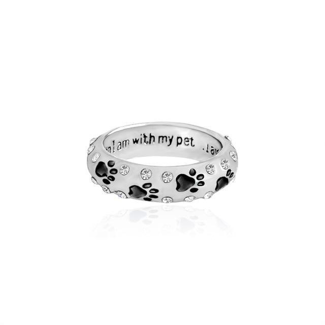 When I am with my pet, I am complete Womens Dog Ring Happy Paws 10 Black 