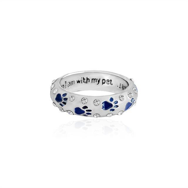 When I am with my pet, I am complete Womens Dog Ring Happy Paws 10 Blue 