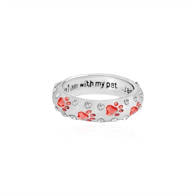 When I am with my pet, I am complete Womens Dog Ring Happy Paws 10 Red 