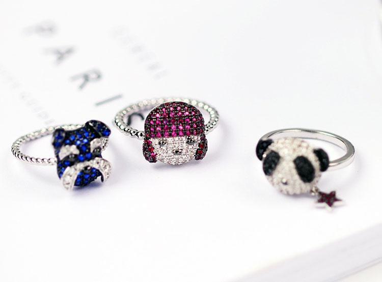 White Gold Crystal Ring Womens Dog Ring Happy Paws 