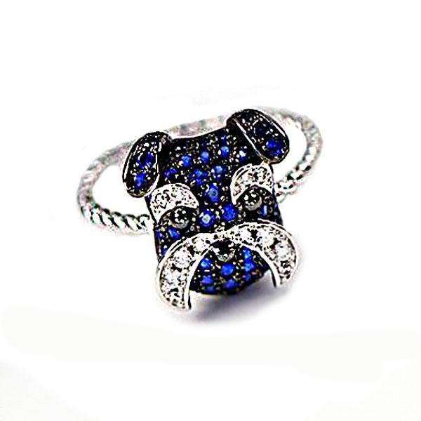 White Gold Crystal Ring Womens Dog Ring Happy Paws 