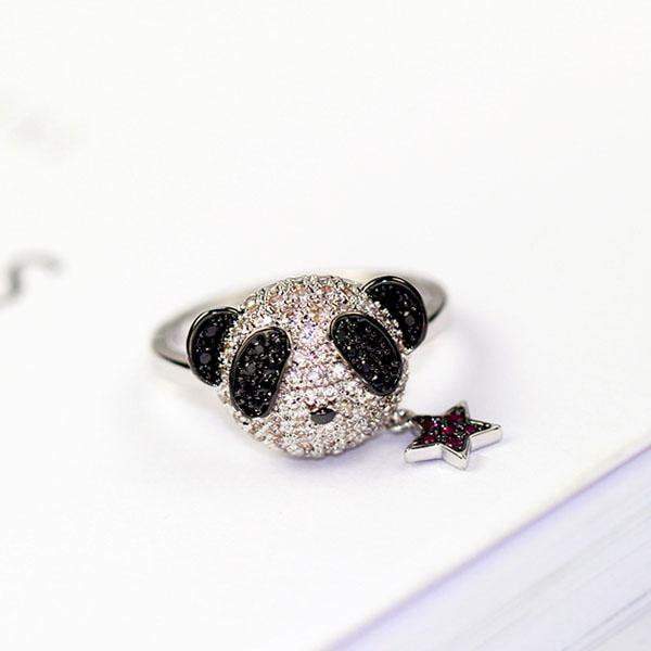 White Gold Crystal Ring Womens Dog Ring Happy Paws 