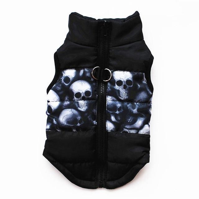Windproof Jacket Vest Dog Sleeveless Jacket Happy Paws Black Skulls Large 
