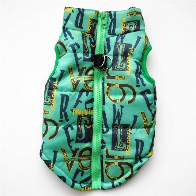 Windproof Jacket Vest Dog Sleeveless Jacket Happy Paws Funky Green Large 