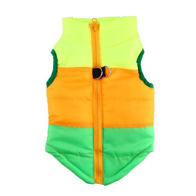 Windproof Jacket Vest Dog Sleeveless Jacket Happy Paws Green/Orange/Yellow Large 