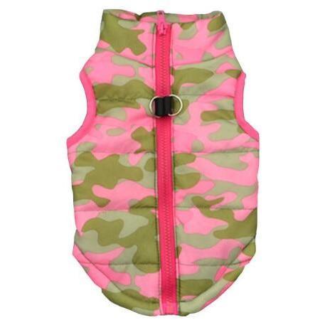 Windproof Jacket Vest Dog Sleeveless Jacket Happy Paws Pink Camouflage Small 