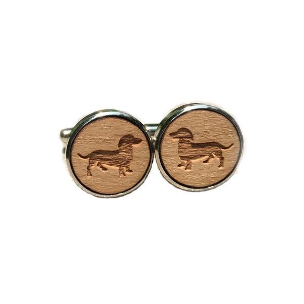 Wooden Engraved Cuff-links Mens Dog Cufflinks Happy Paws 