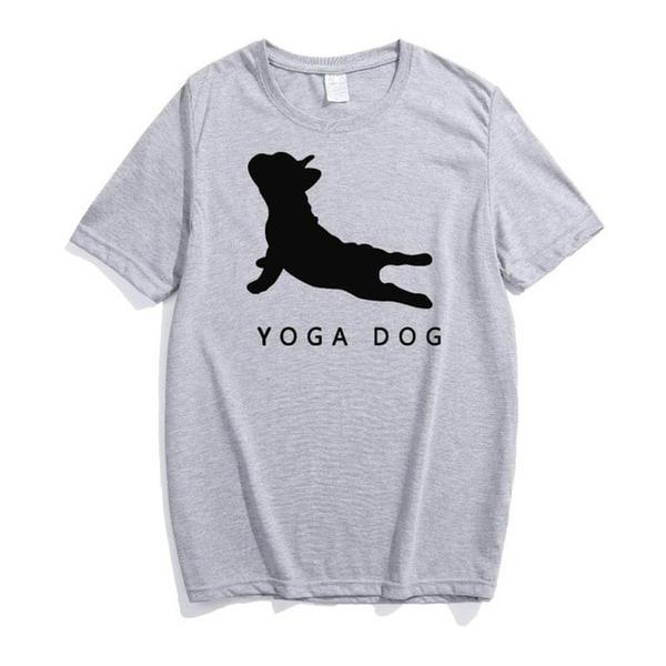 Yoga Dog Womens Dog T-shirt Happy Paws Grey Large 