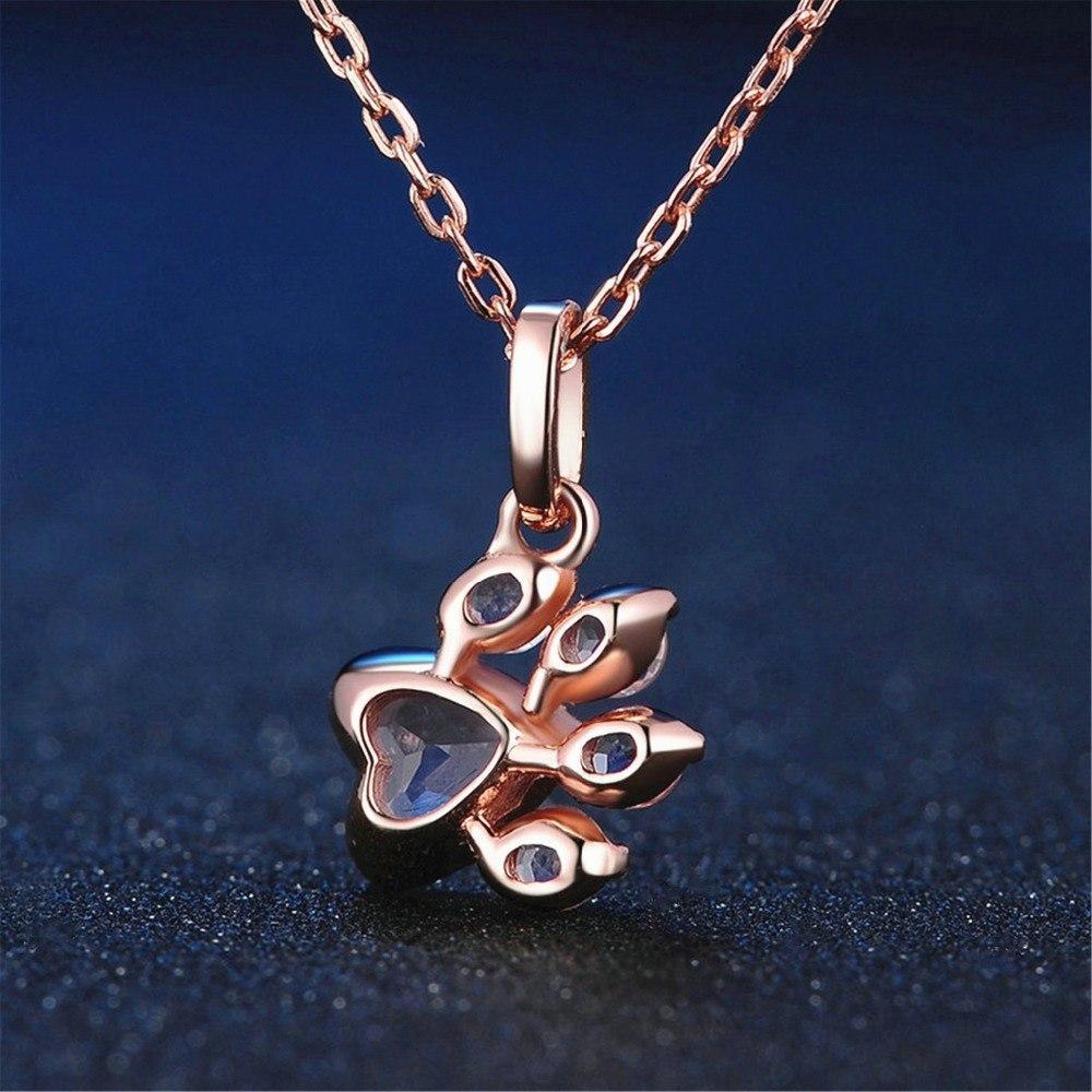 Zirconia Paw Pendant Chain Womens Dog Necklace Happy Paws 